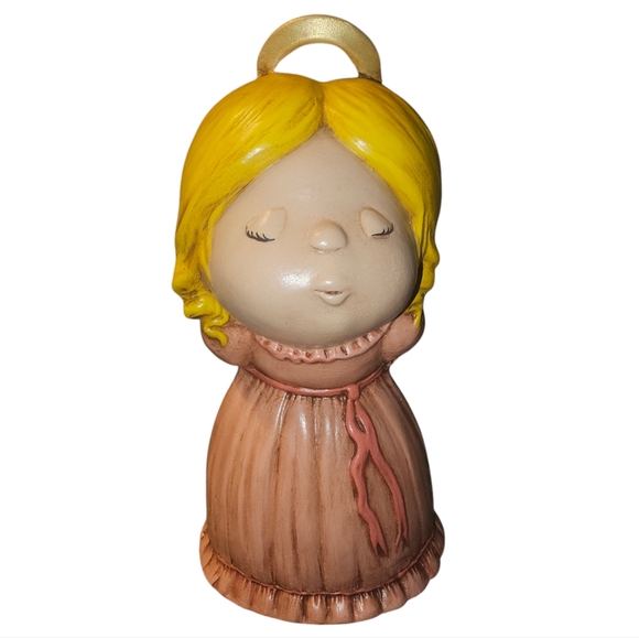 Vintage Ceramic Kissing Girl Angel Hand Painted Yellow & Pink, 7 inches Tall EUC - Picture 1 of 6